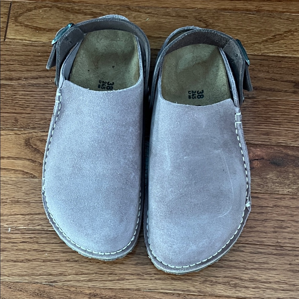 Birkenstock Light Gray/Light Lavendar Suede Clogs
